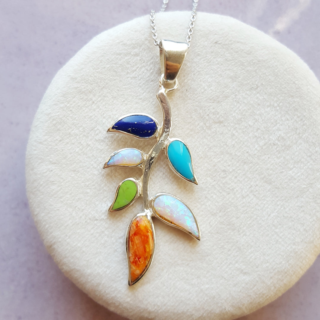 Arizona Turquoise and Inlaid Jewelry Turquoise Leaf Pendant