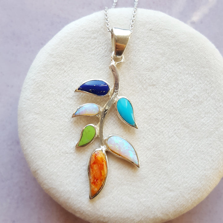 Arizona Turquoise and Inlaid Jewelry Turquoise Leaf Pendant