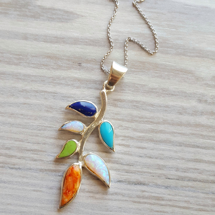Arizona Turquoise and Inlaid Jewelry Turquoise Leaf Pendant