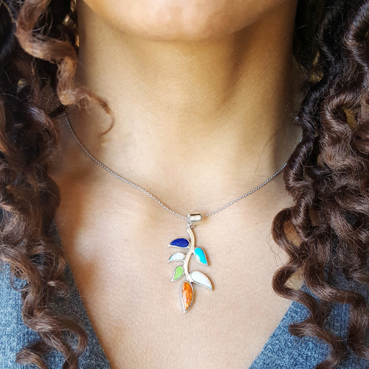 Arizona Turquoise and Inlaid Jewelry Turquoise Leaf Pendant