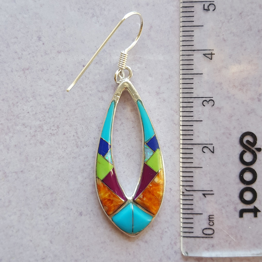 Sterling Silver Multicolor Southwestern Stones Inlay Earrings