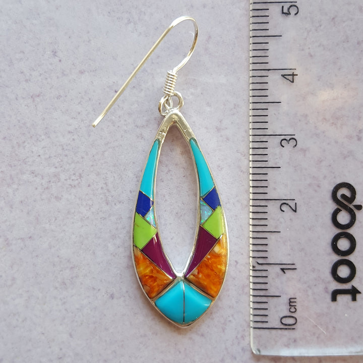 Sterling Silver Multicolor Southwestern Stones Inlay Earrings