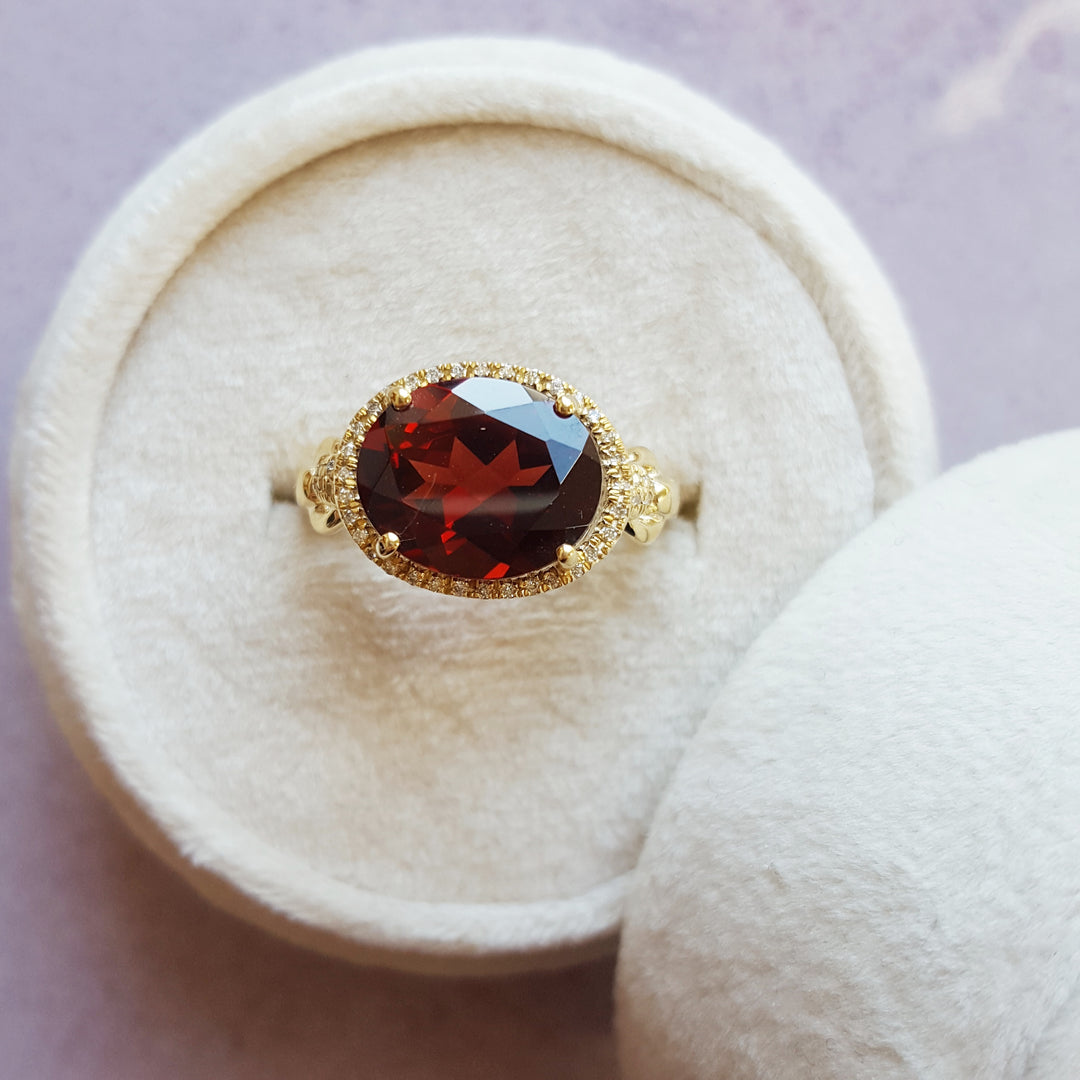 14K Yellow Gold Garnet Halo Ring