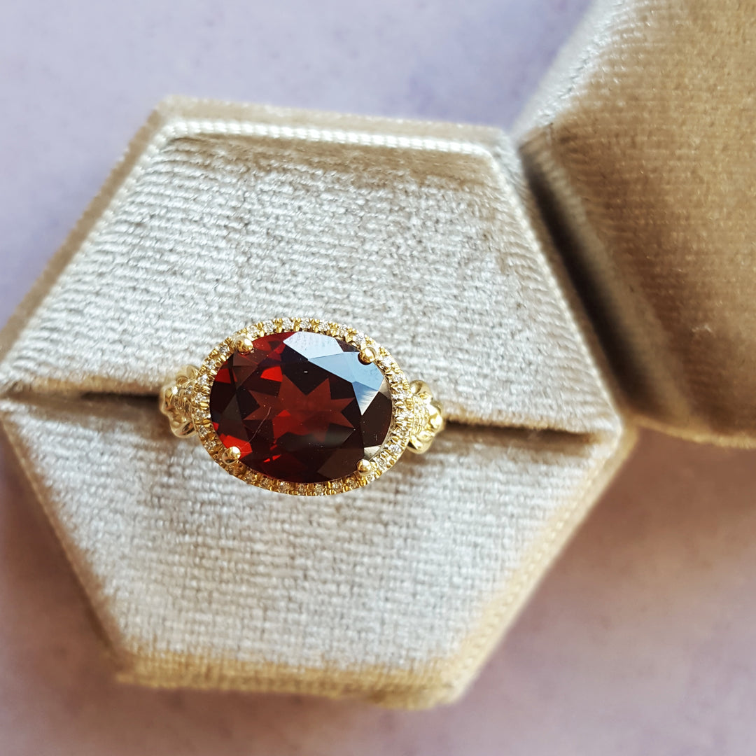 14K Yellow Gold Garnet Halo Ring