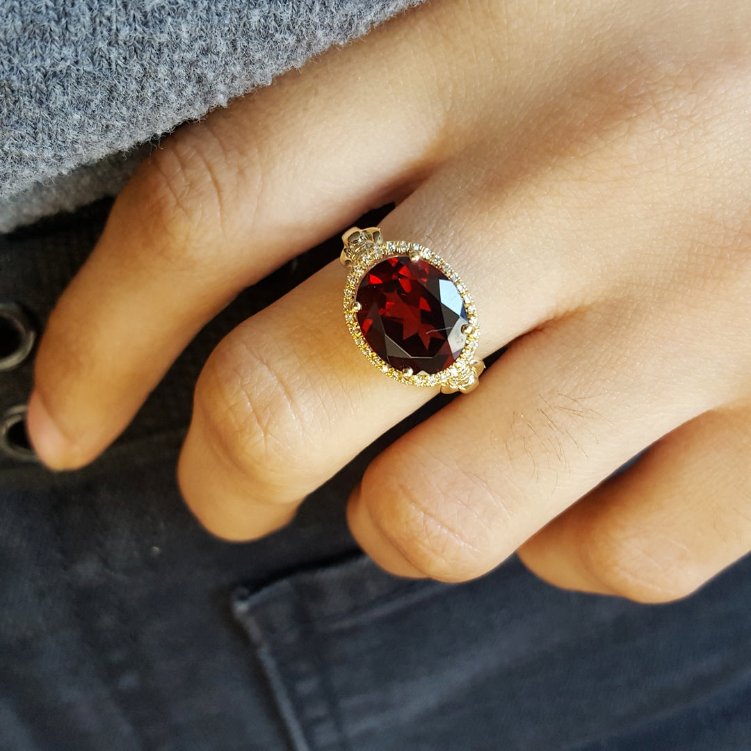 14K Yellow Gold Garnet Halo Ring