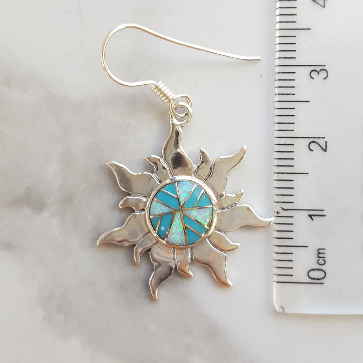 Arizona Turquoise and Inlaid Jewelry Sun Dangle Earrings
