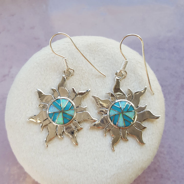 Arizona Turquoise and Inlaid Jewelry Sun Dangle Earrings