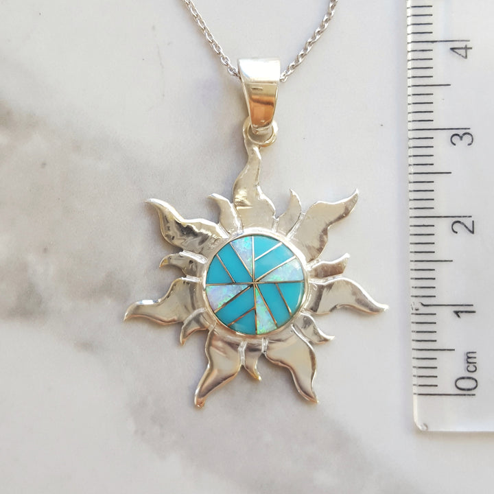 Arizona Turquoise and Inlaid Jewelry Sun Pendant