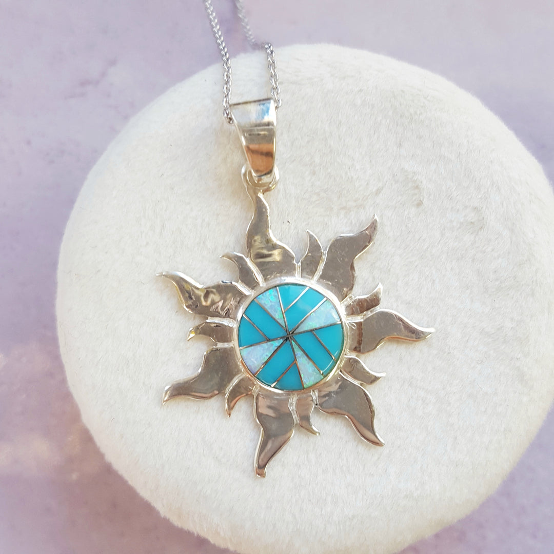 Arizona Turquoise and Inlaid Jewelry Sun Pendant