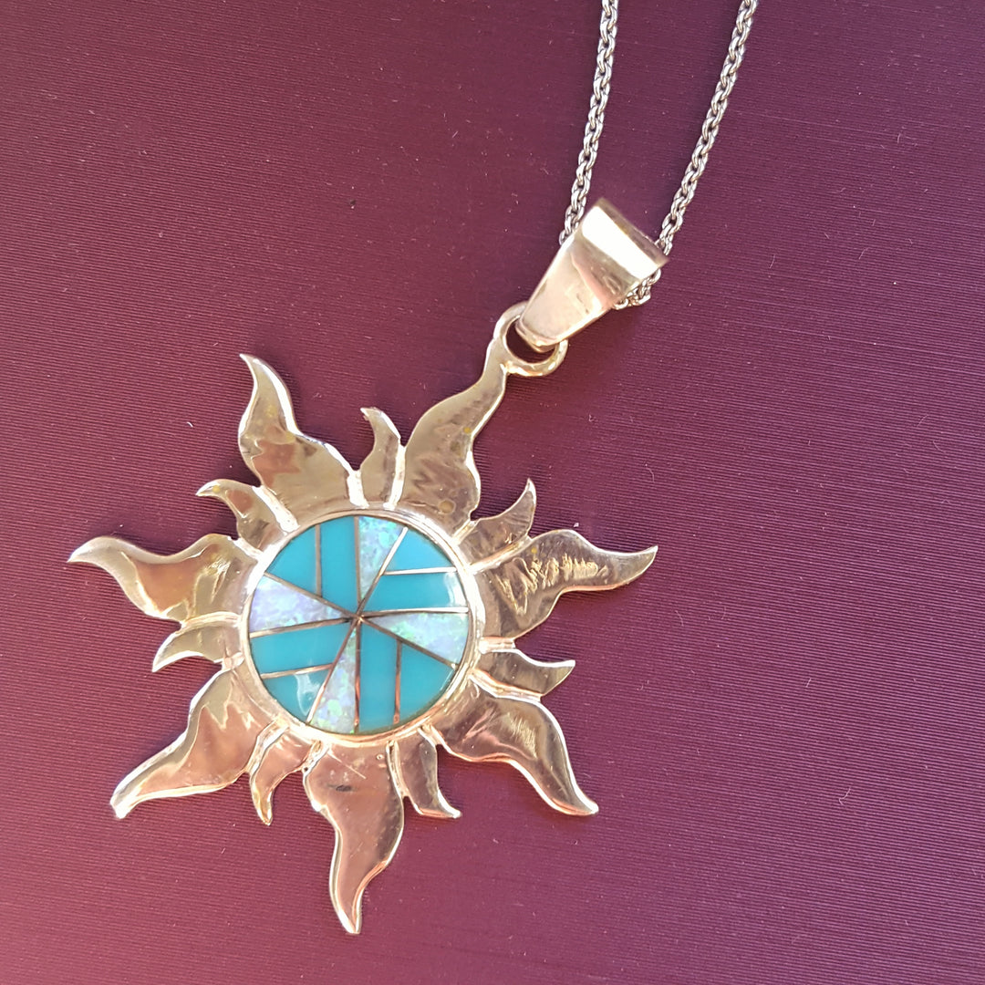Arizona Turquoise and Inlaid Jewelry Sun Pendant