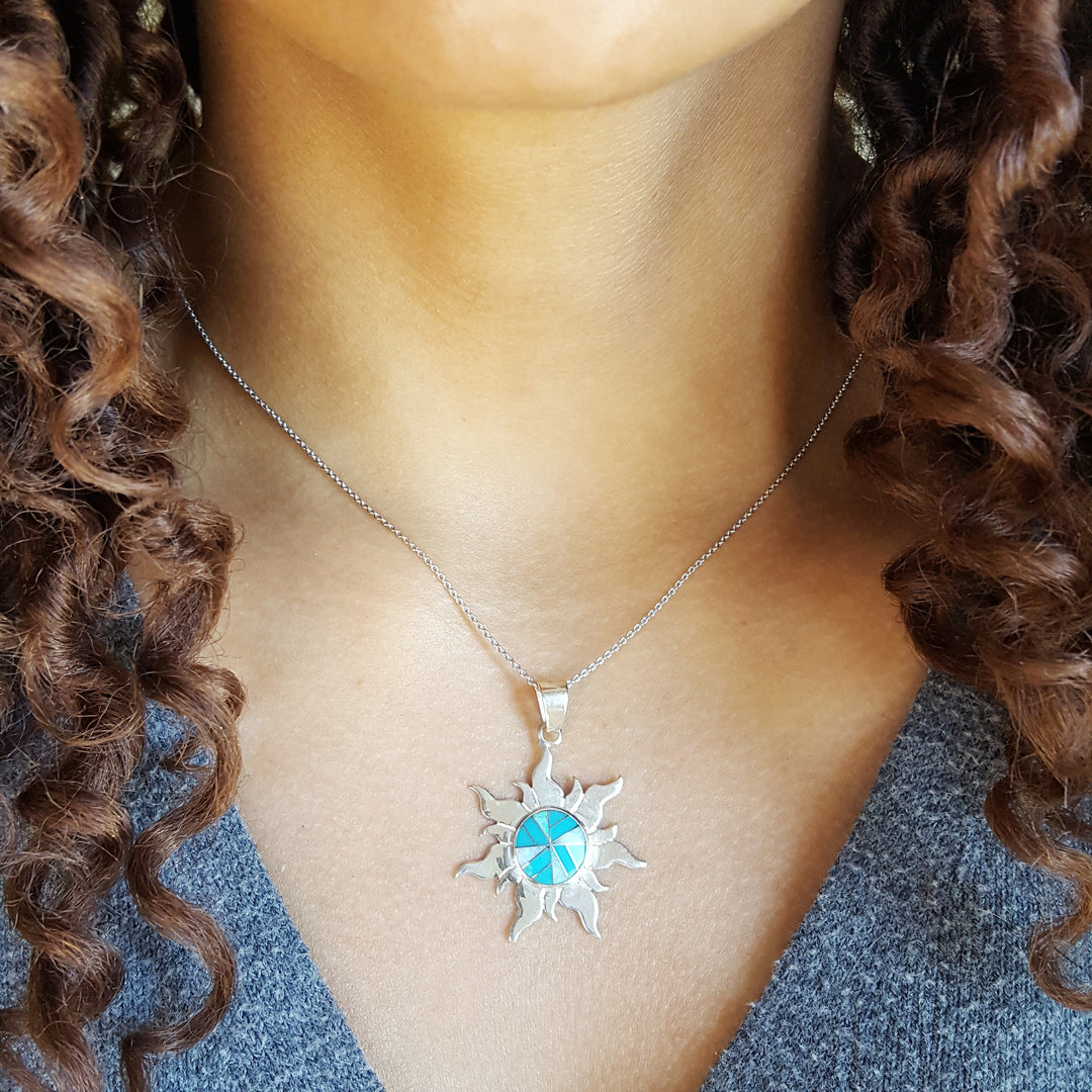 Arizona Turquoise and Inlaid Jewelry Sun Pendant