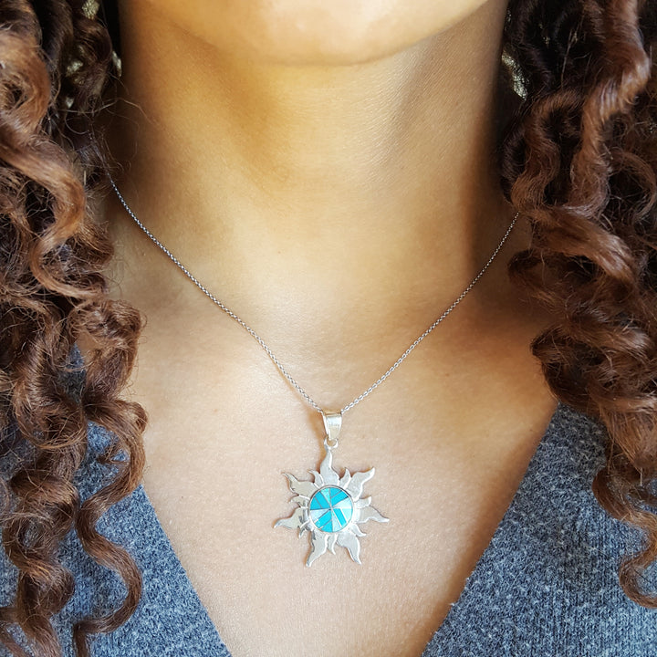 Arizona Turquoise and Inlaid Jewelry Sun Pendant