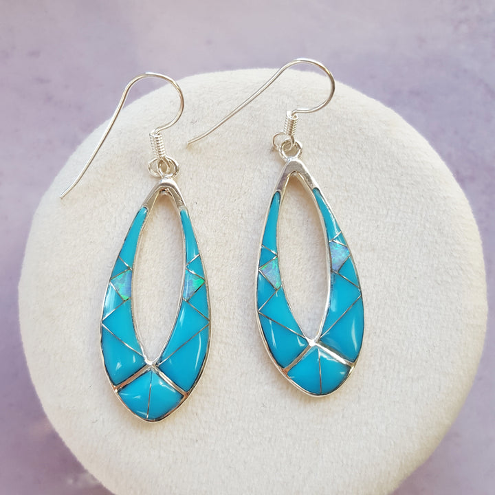 Sterling Silver Southwestern Turquoise Inlay Earrings