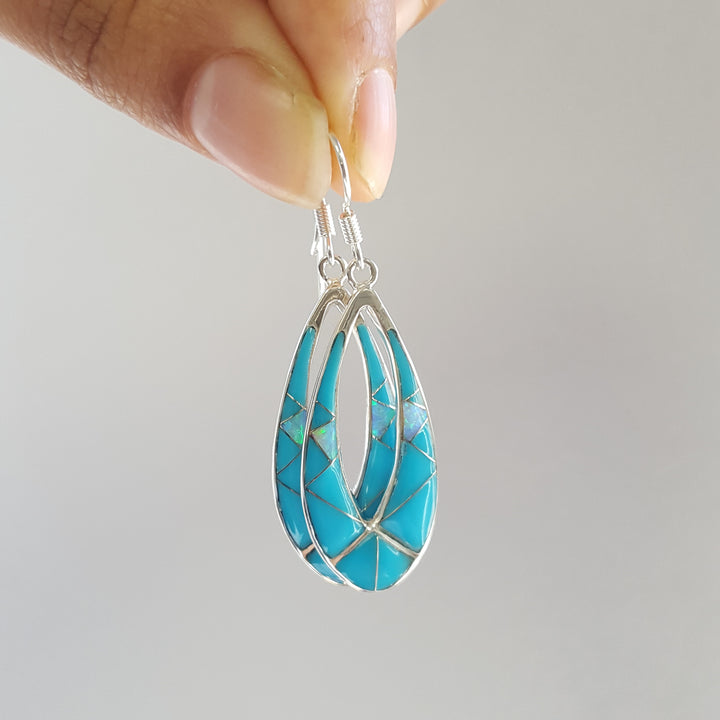 Sterling Silver Southwestern Turquoise Inlay Earrings