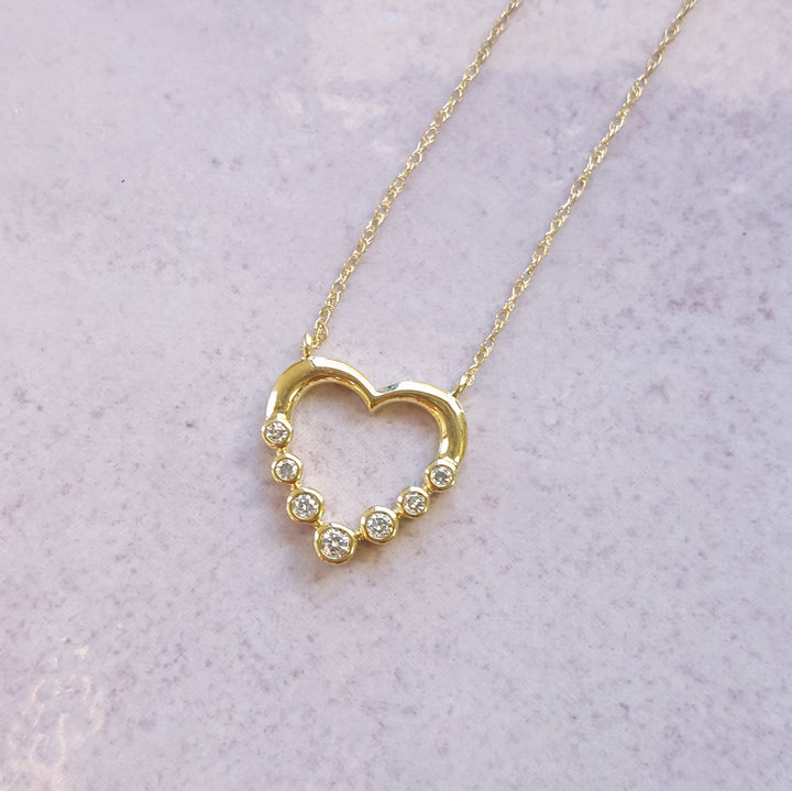 10K Yellow Gold Open Heart Diamond Pendant