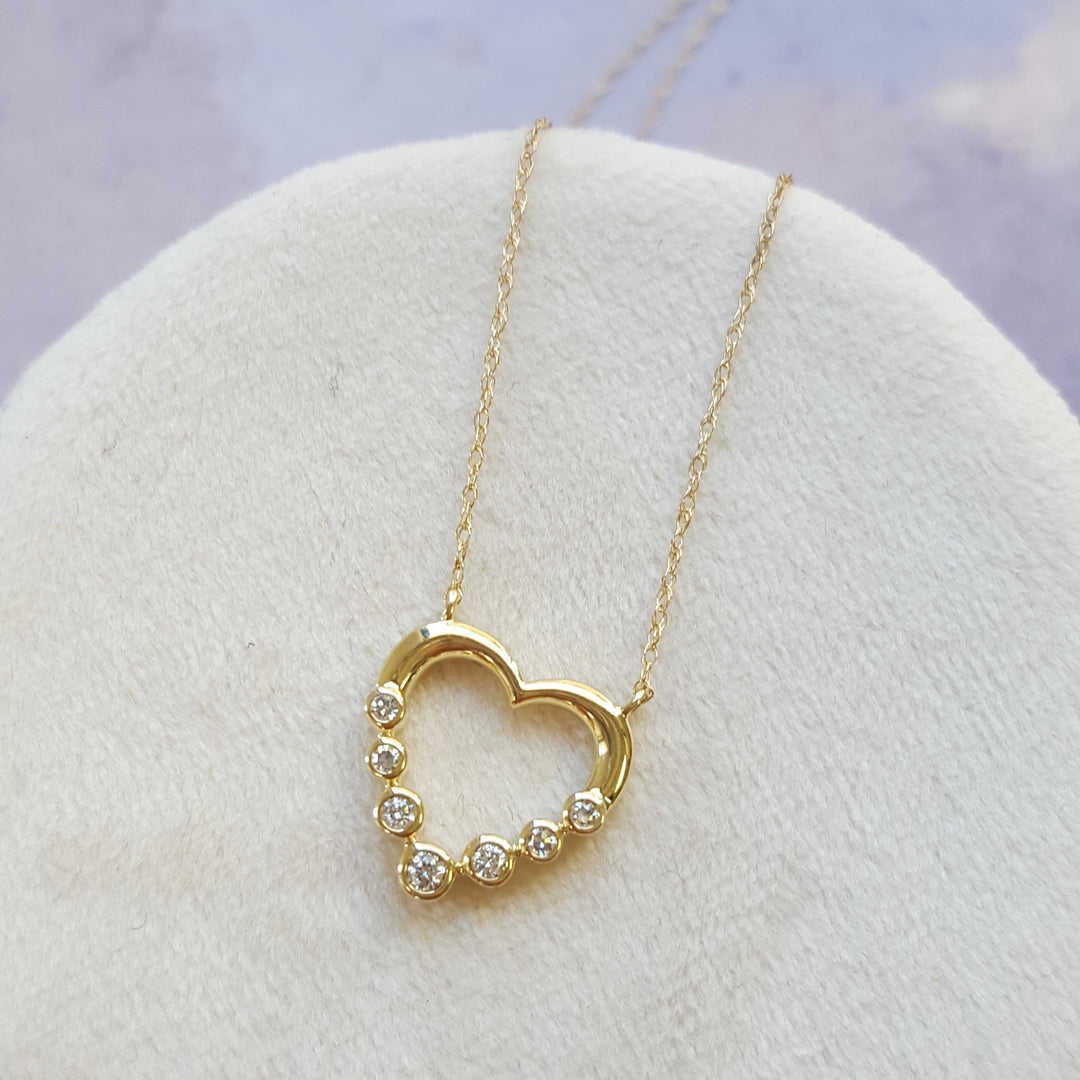 10K Yellow Gold Open Heart Diamond Pendant