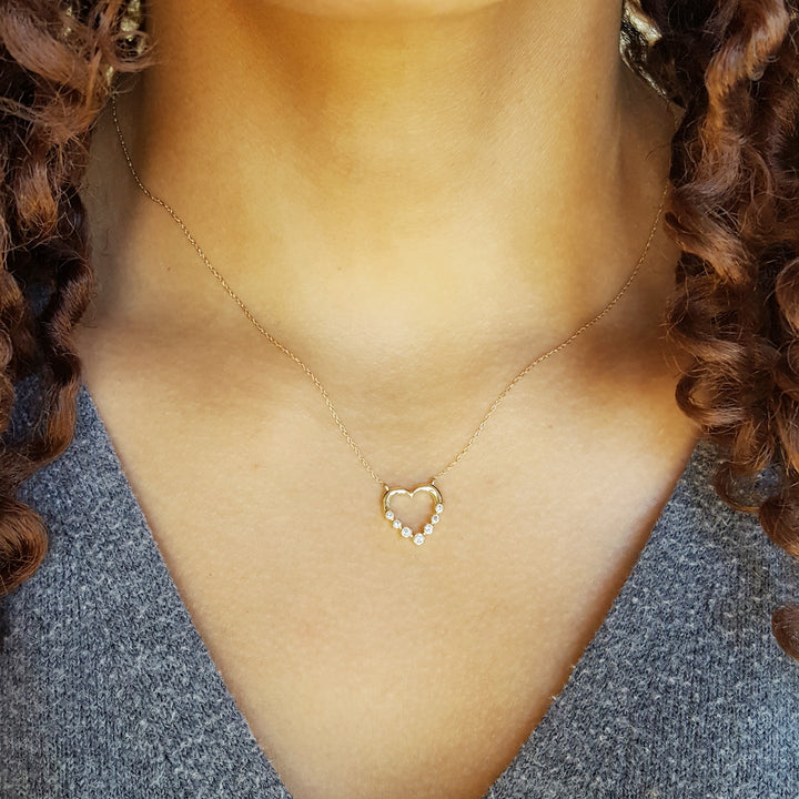 10K Yellow Gold Open Heart Diamond Pendant