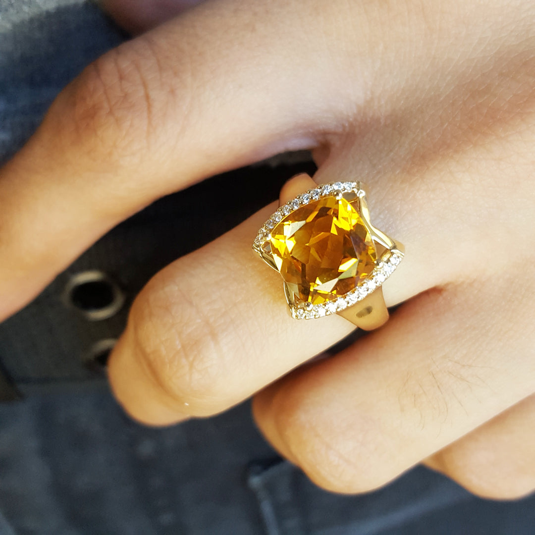 14K Yellow Gold Citrine Statement Ring