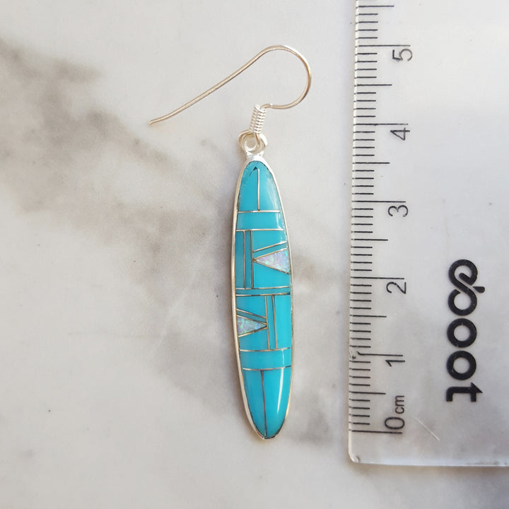 Arizona Turquoise and Inlaid Jewelry Turquoise Oblong Dangle Earrings