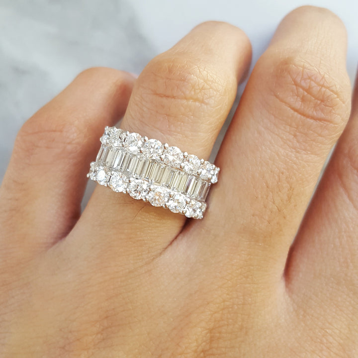 14K White Gold Triple Row Wide Diamond Band
