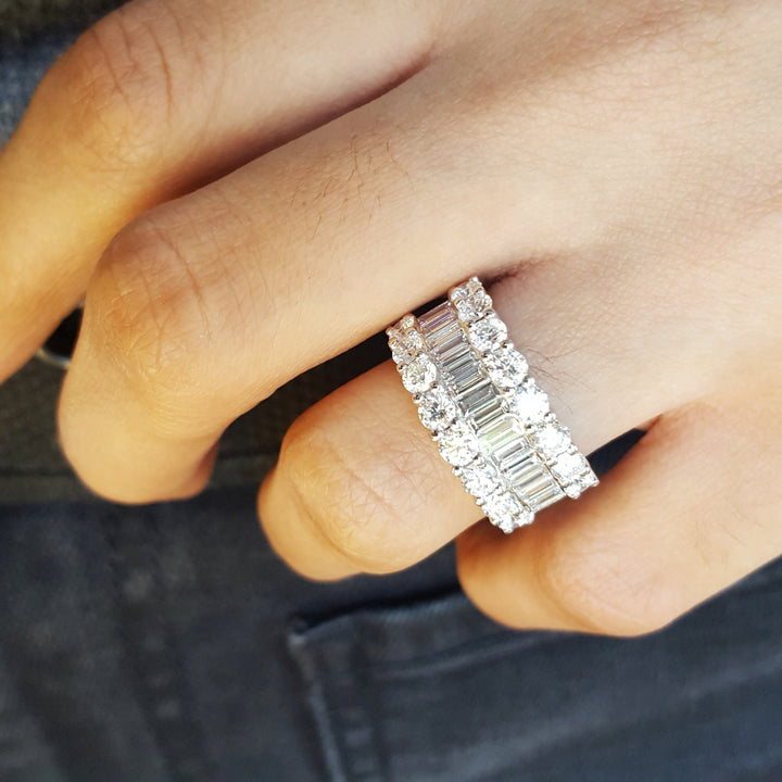 14K White Gold Triple Row Wide Diamond Band