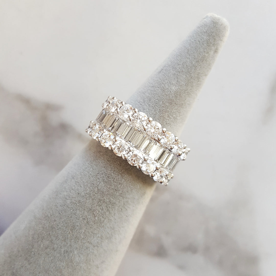 14K White Gold Triple Row Wide Diamond Band