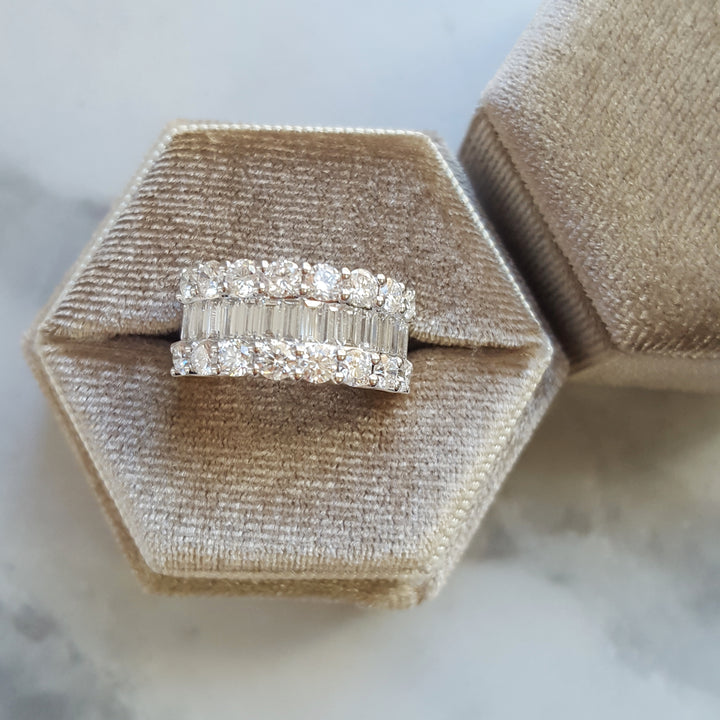 14K White Gold Triple Row Wide Diamond Band