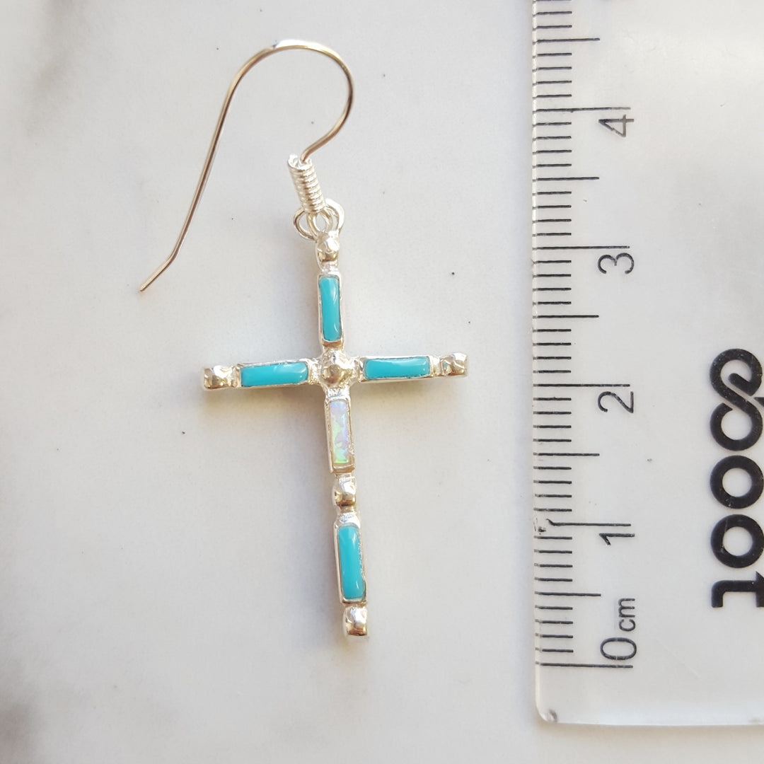 Reversible Sterling Silver Southwestern Multi Gem Cross Earrings
