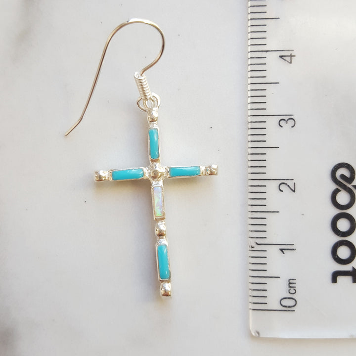 Reversible Sterling Silver Southwestern Multi Gem Cross Earrings