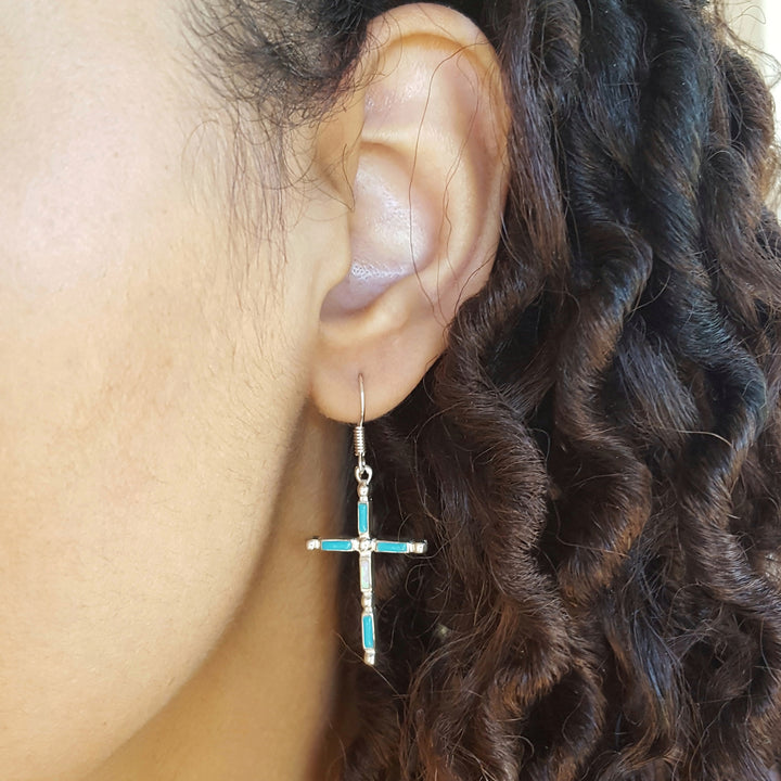 Reversible Sterling Silver Southwestern Multi Gem Cross Earrings