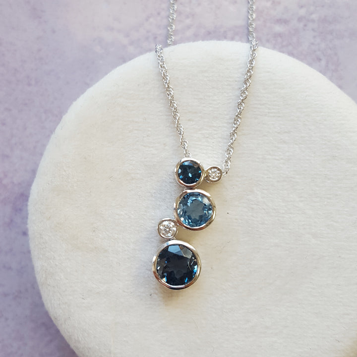 14K White Gold Blue Topaz Bubble Pendant