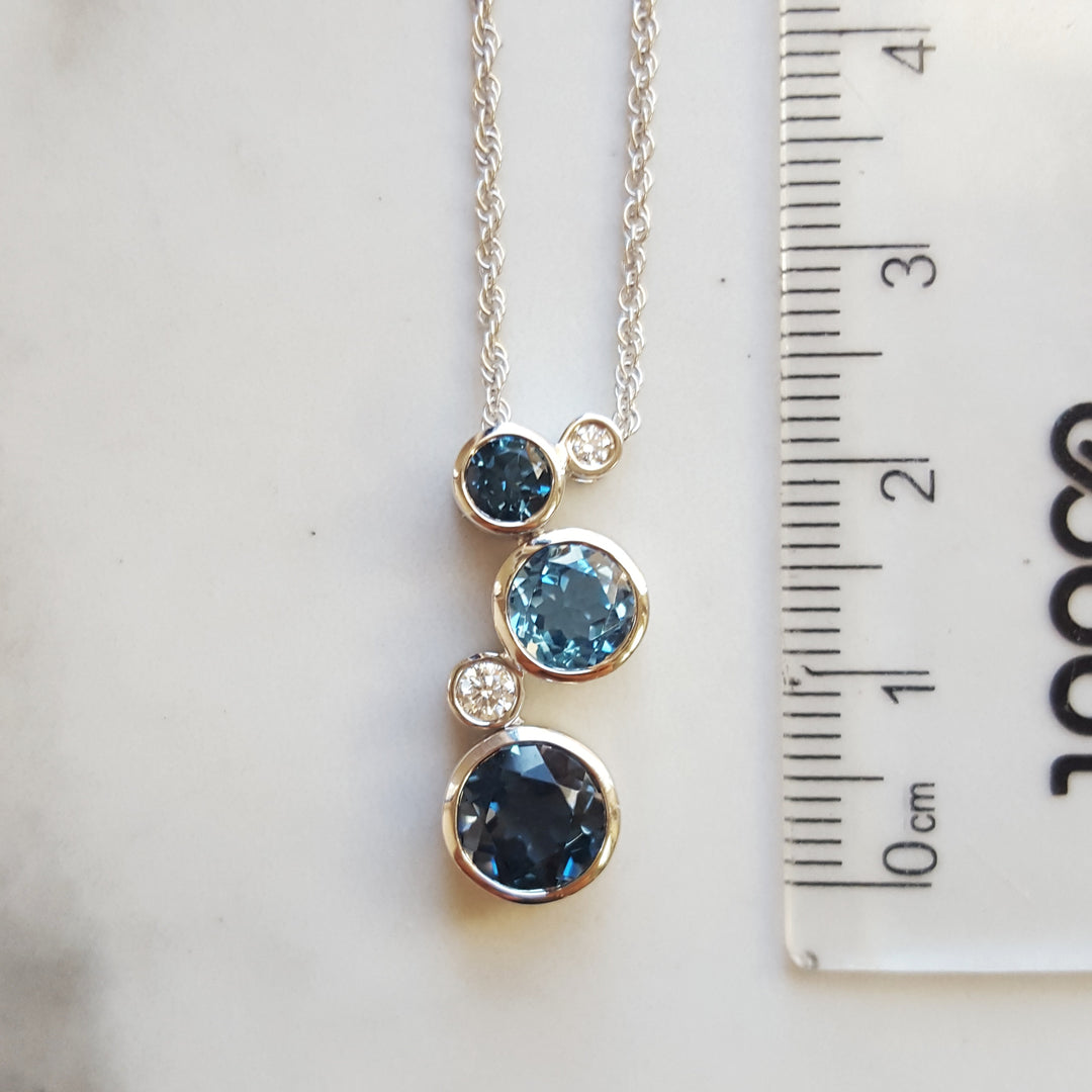 14K White Gold Blue Topaz Bubble Pendant