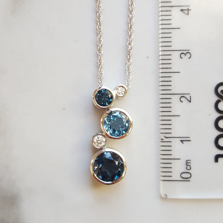 14K White Gold Blue Topaz Bubble Pendant