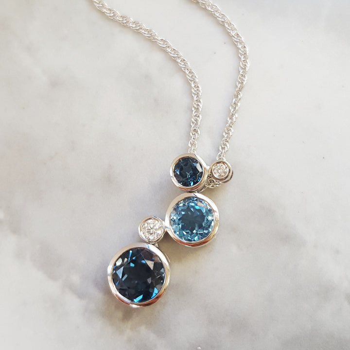 14K White Gold Blue Topaz Bubble Pendant