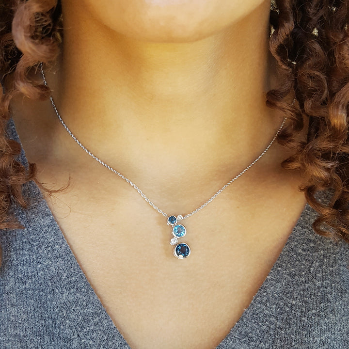 14K White Gold Blue Topaz Bubble Pendant
