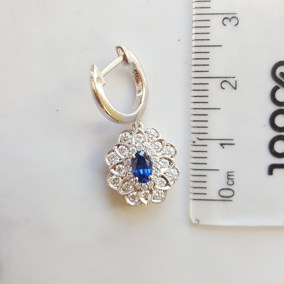 14K White Gold Sapphire and Diamond Dangle Earrings