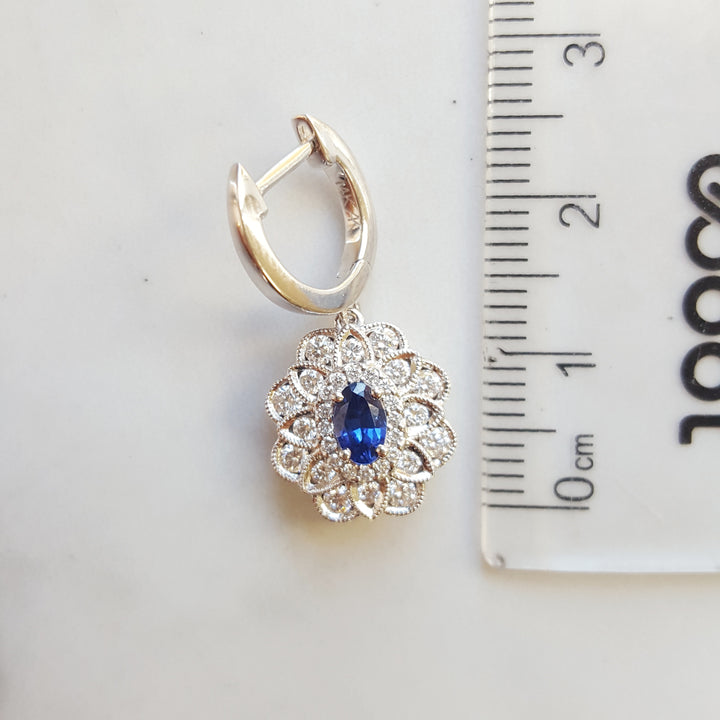14K White Gold Sapphire and Diamond Dangle Earrings