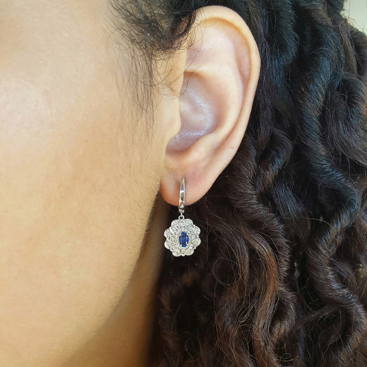14K White Gold Sapphire and Diamond Dangle Earrings