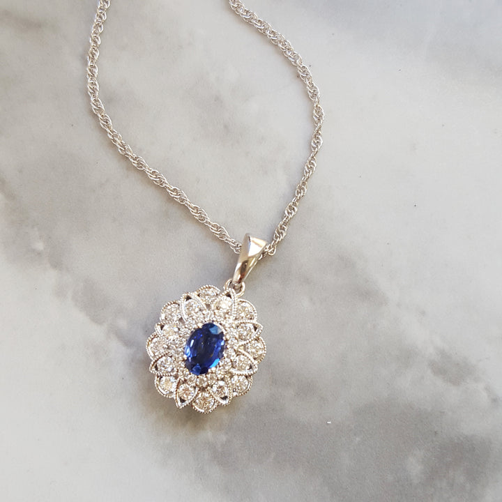 14k White Gold Sapphire and Diamond Pendant