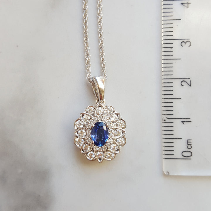14k White Gold Sapphire and Diamond Pendant