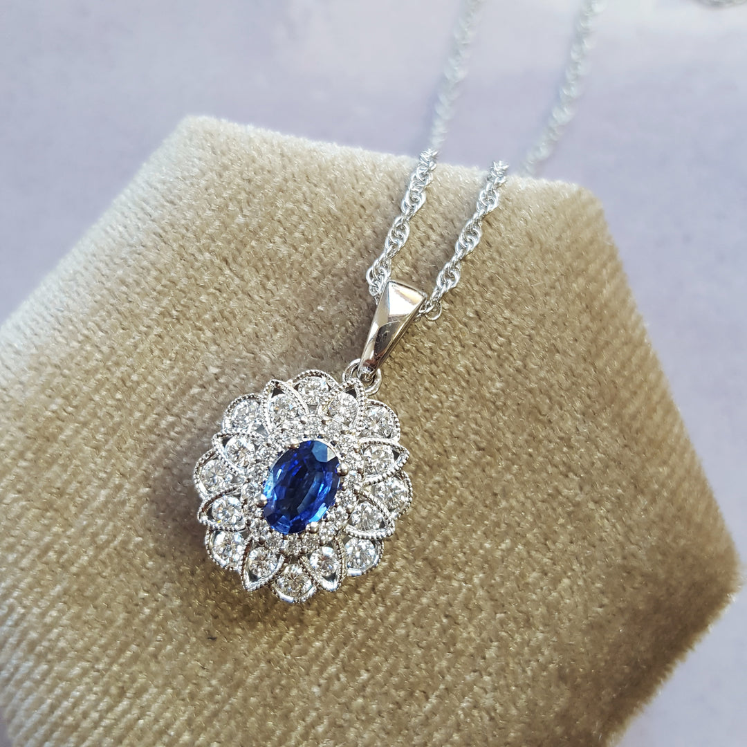 14k White Gold Sapphire and Diamond Pendant