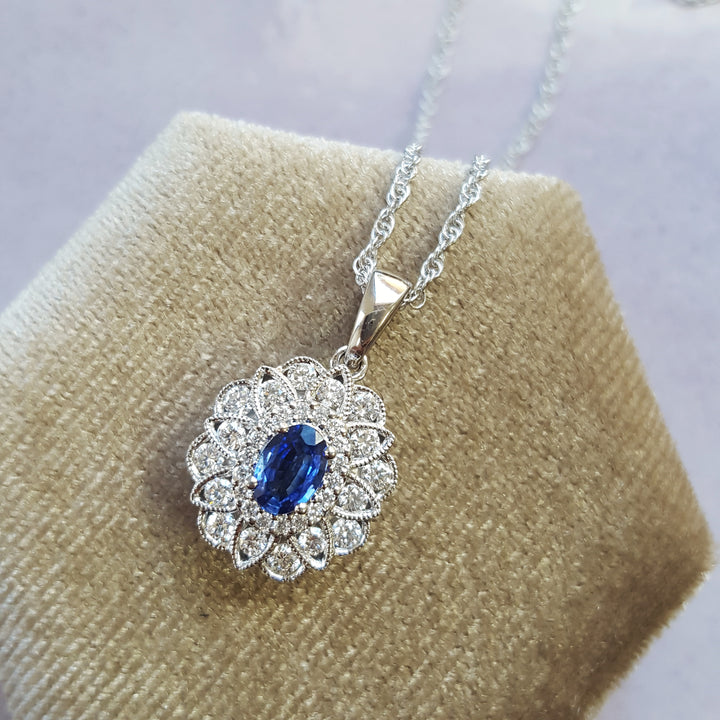 14k White Gold Sapphire and Diamond Pendant