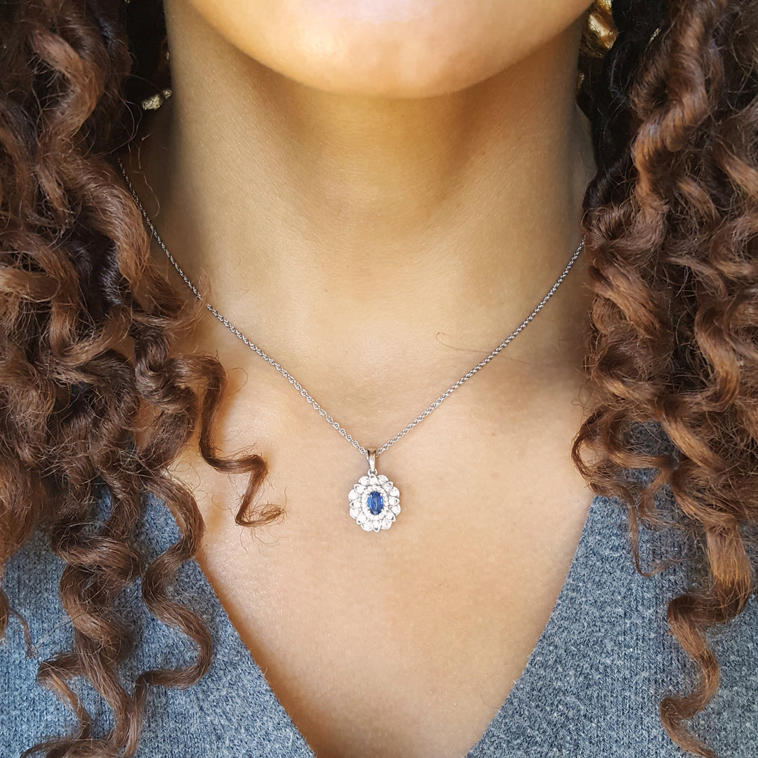 14k White Gold Sapphire and Diamond Pendant
