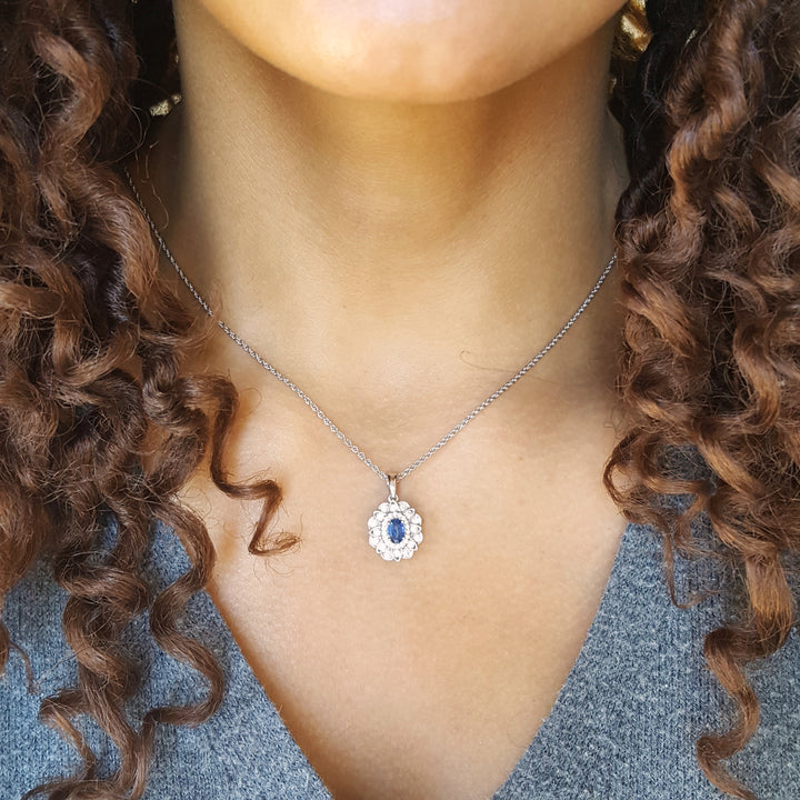 14k White Gold Sapphire and Diamond Pendant