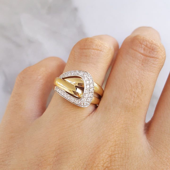14K Yellow Gold Diamond Buckle Fashion Ring