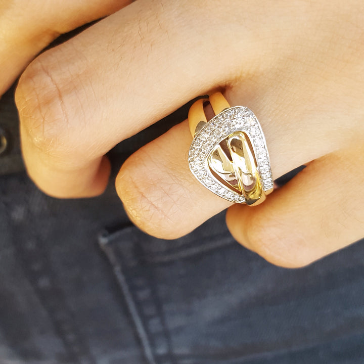 14K Yellow Gold Diamond Buckle Fashion Ring