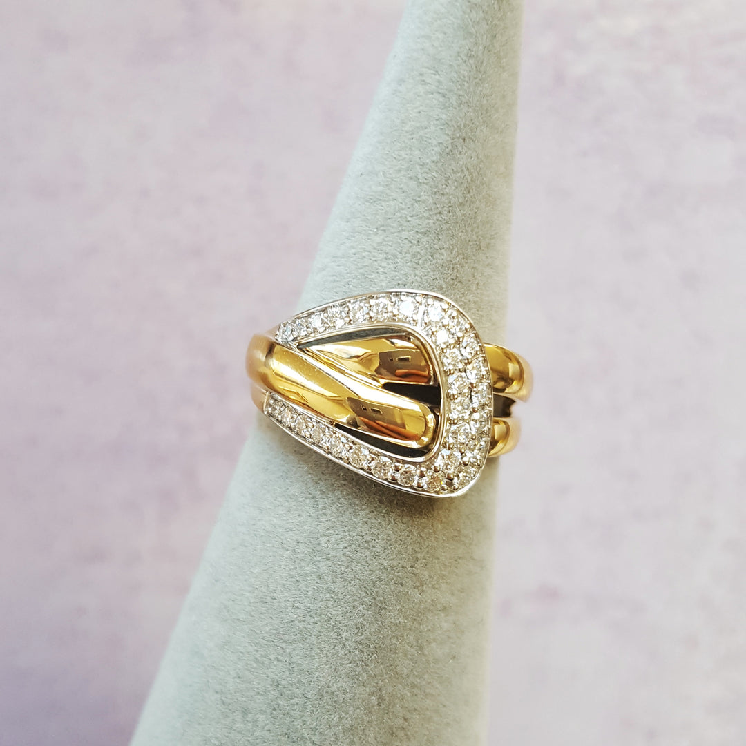 14K Yellow Gold Diamond Buckle Fashion Ring