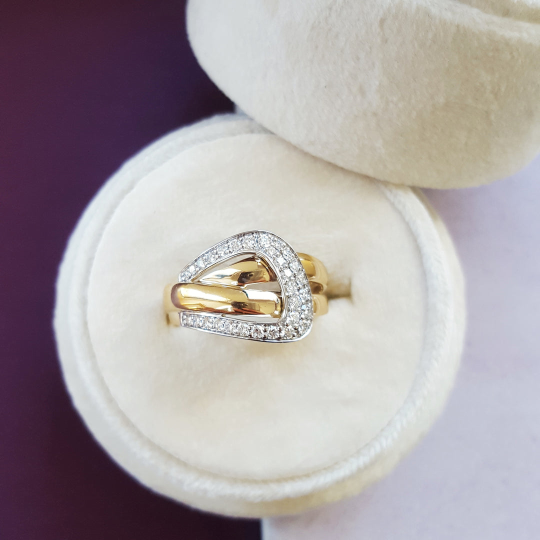 14K Yellow Gold Diamond Buckle Fashion Ring