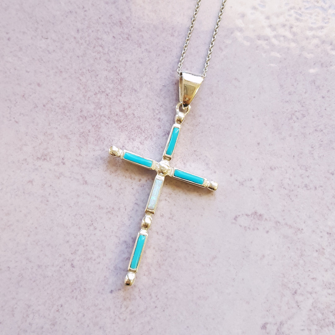 Reversible Southwestern Gem and Turquoise Cross Pendant