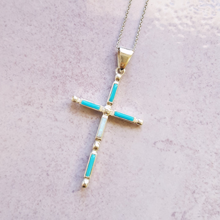 Reversible Southwestern Gem and Turquoise Cross Pendant